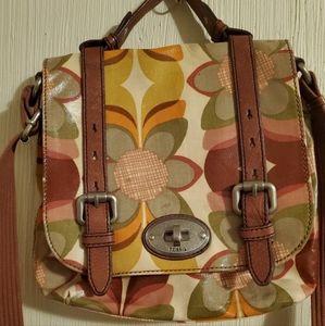 Fossil Key-Per Coated Canvas & Leather Floral Crossbody Bag